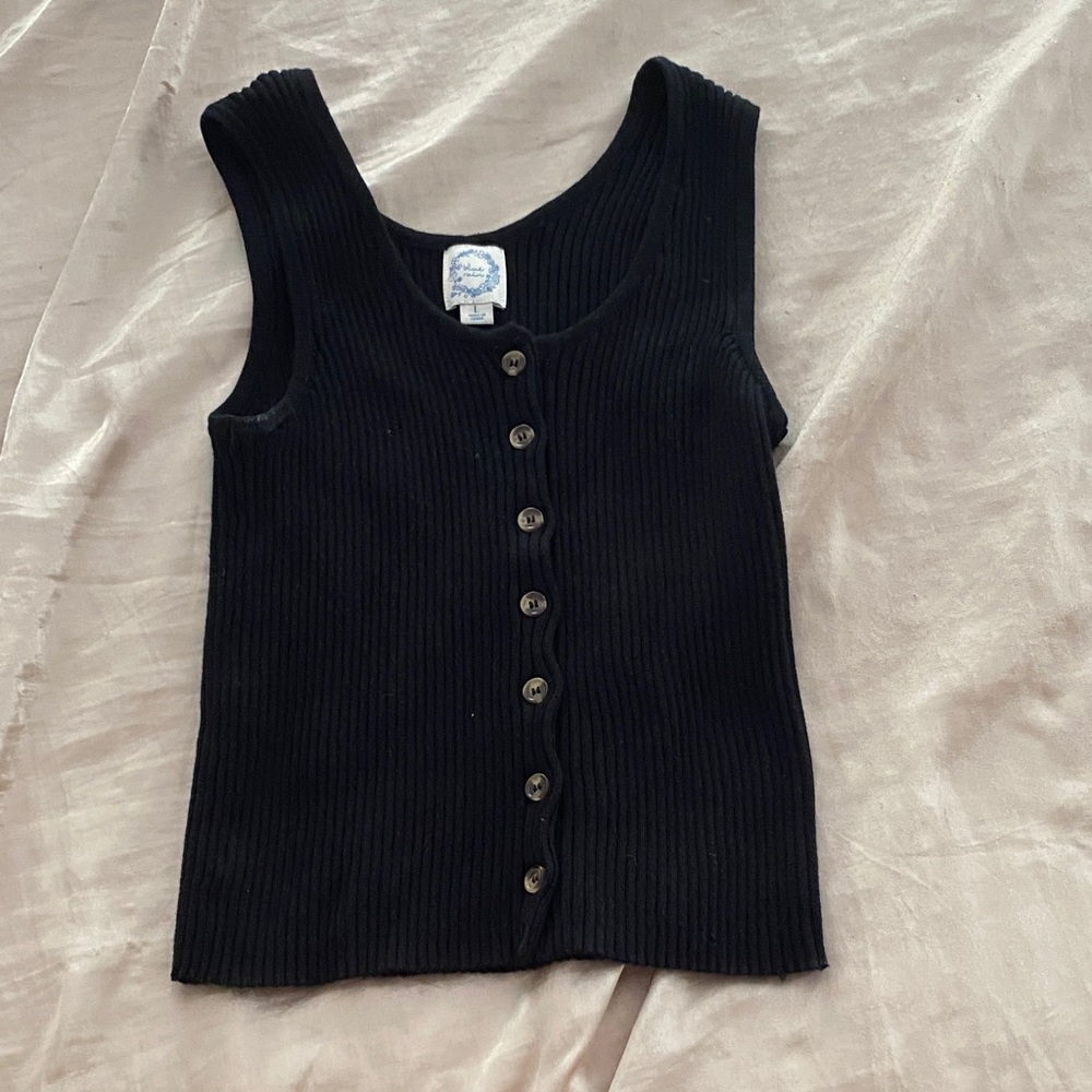 Blue Rain Black Ribbed Tank Top
